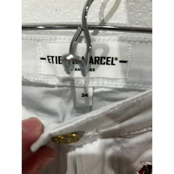 Etienne Marcel White Denim Skinny Jeans With Red Zipper Detail, Size 24 - Picture 4 of 4